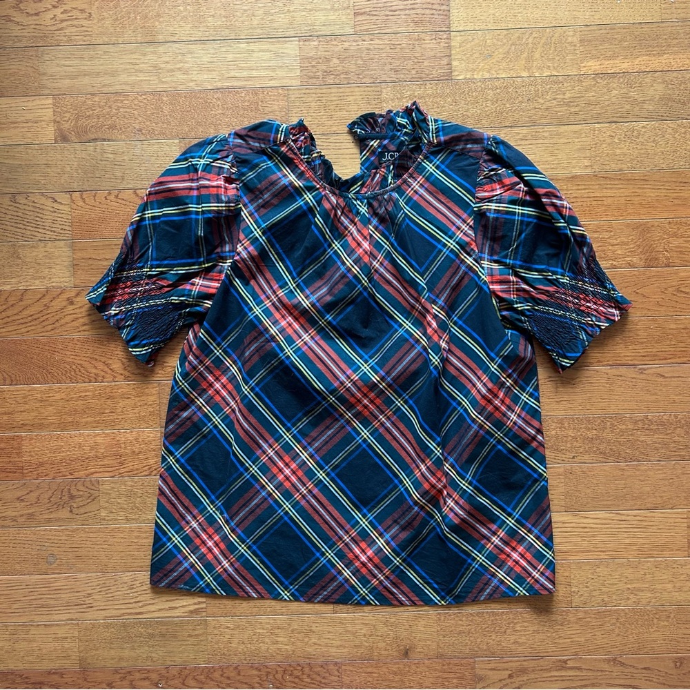 J Crew Smocked Puff Sleeve Top